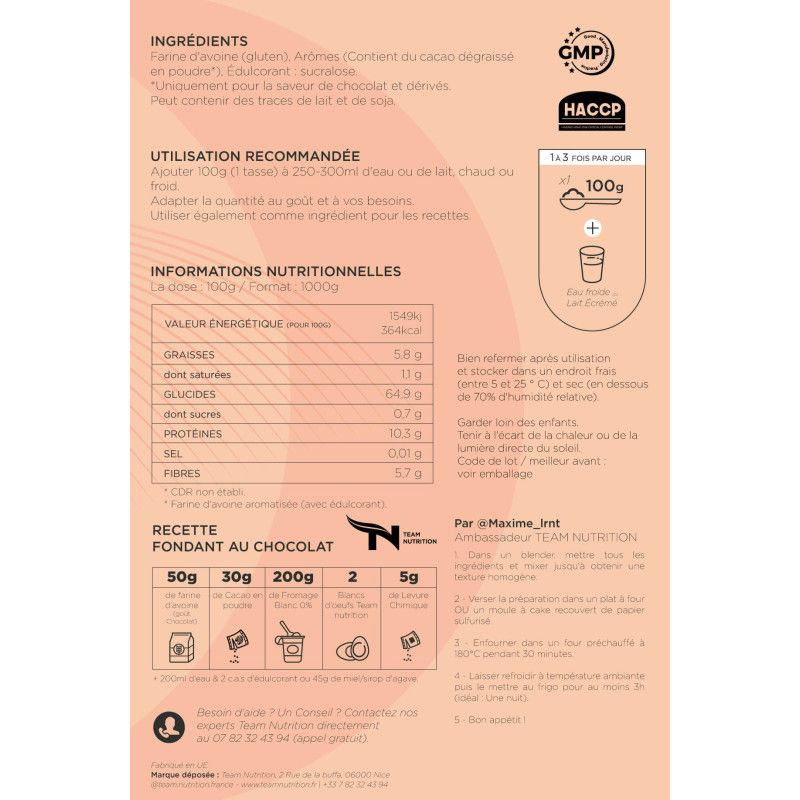 Miniature : FARINE D'AVOINE 1KG - TEAM NUTRITION