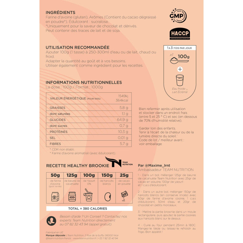 Miniature : FARINE D'AVOINE 1KG - TEAM NUTRITION