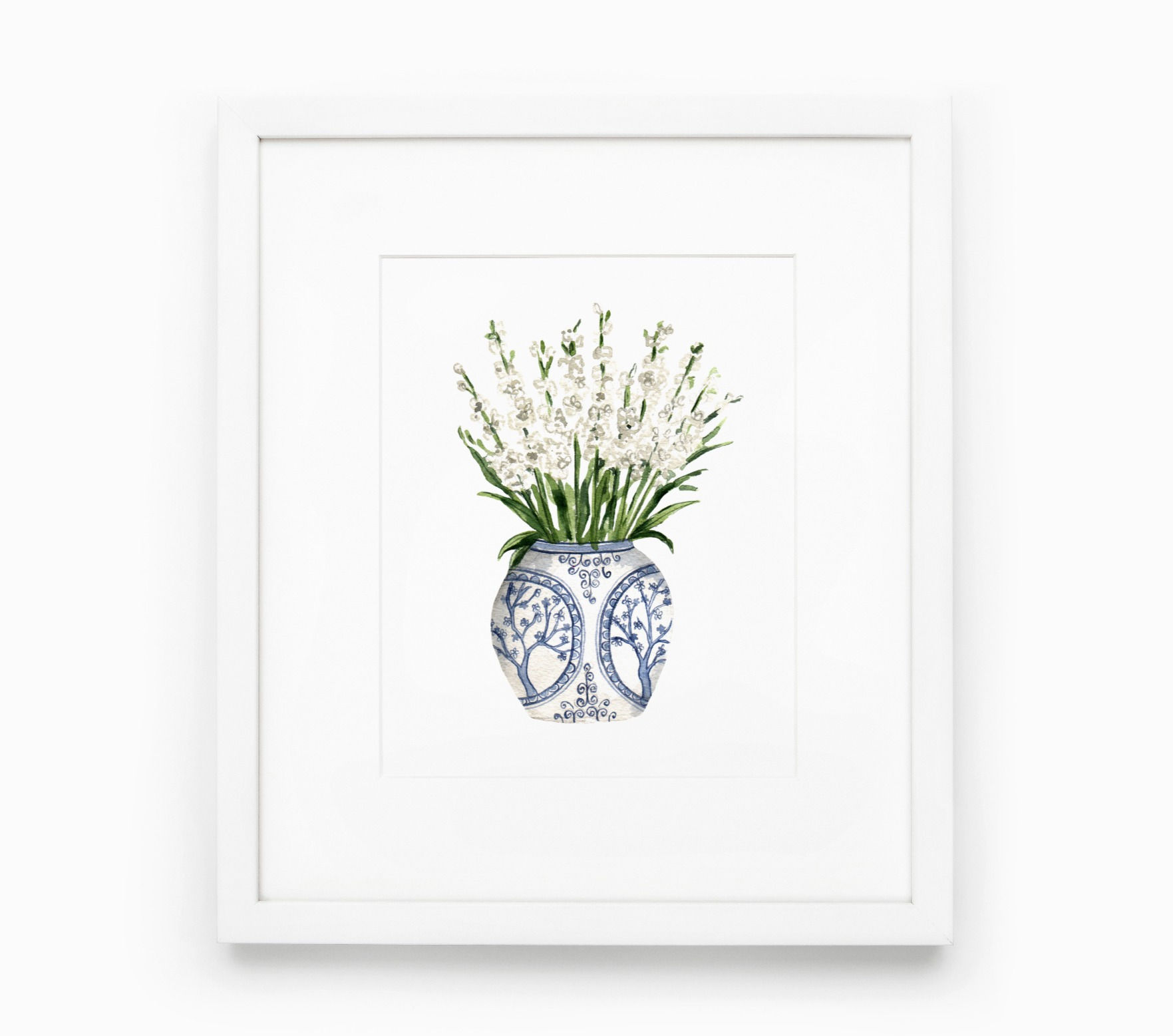 Ginger Jar with Stock Flowers Watercolor Print