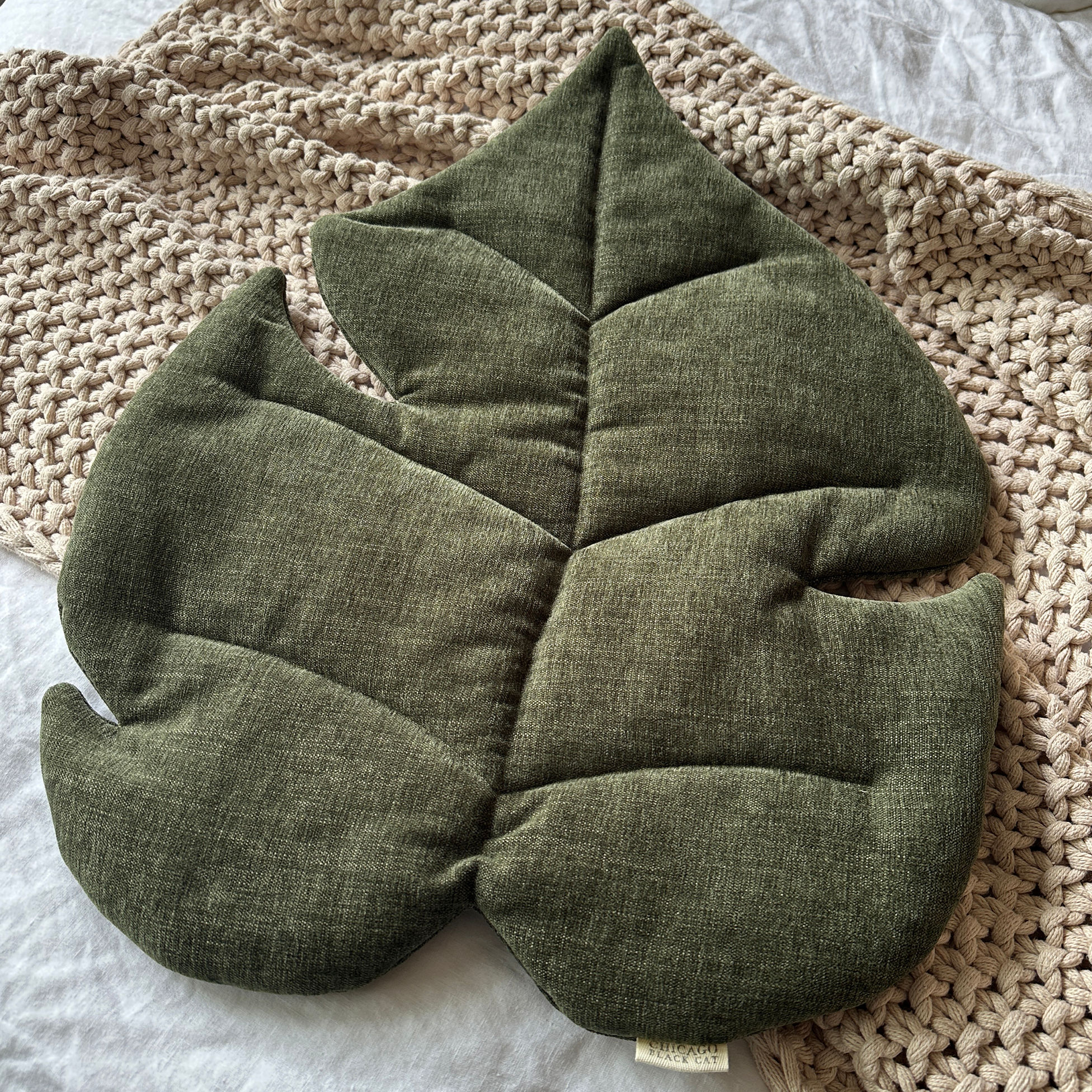 Monstera Cat Mat - Chenille Forest Green