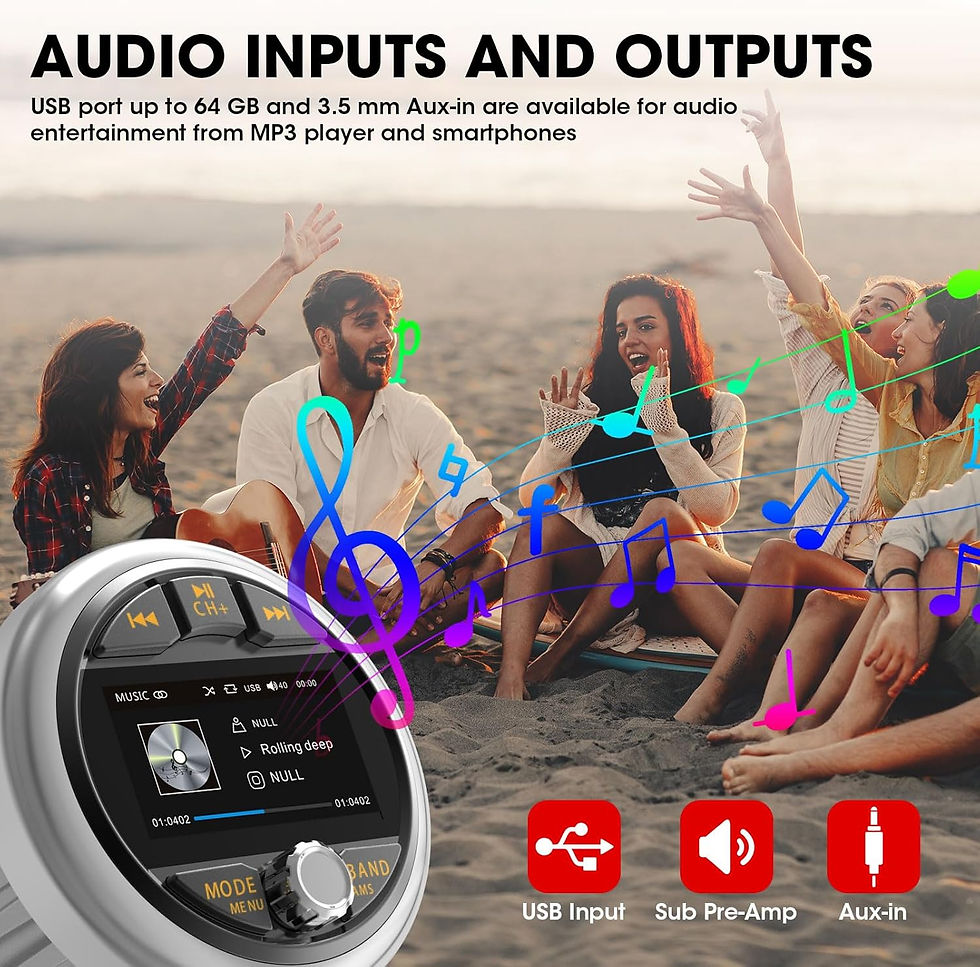 Thumbnail: DOVOX Bluetooth Marine Stereo – Waterproof AM/FM Boat Radio USB AUX 200W 3" MP5