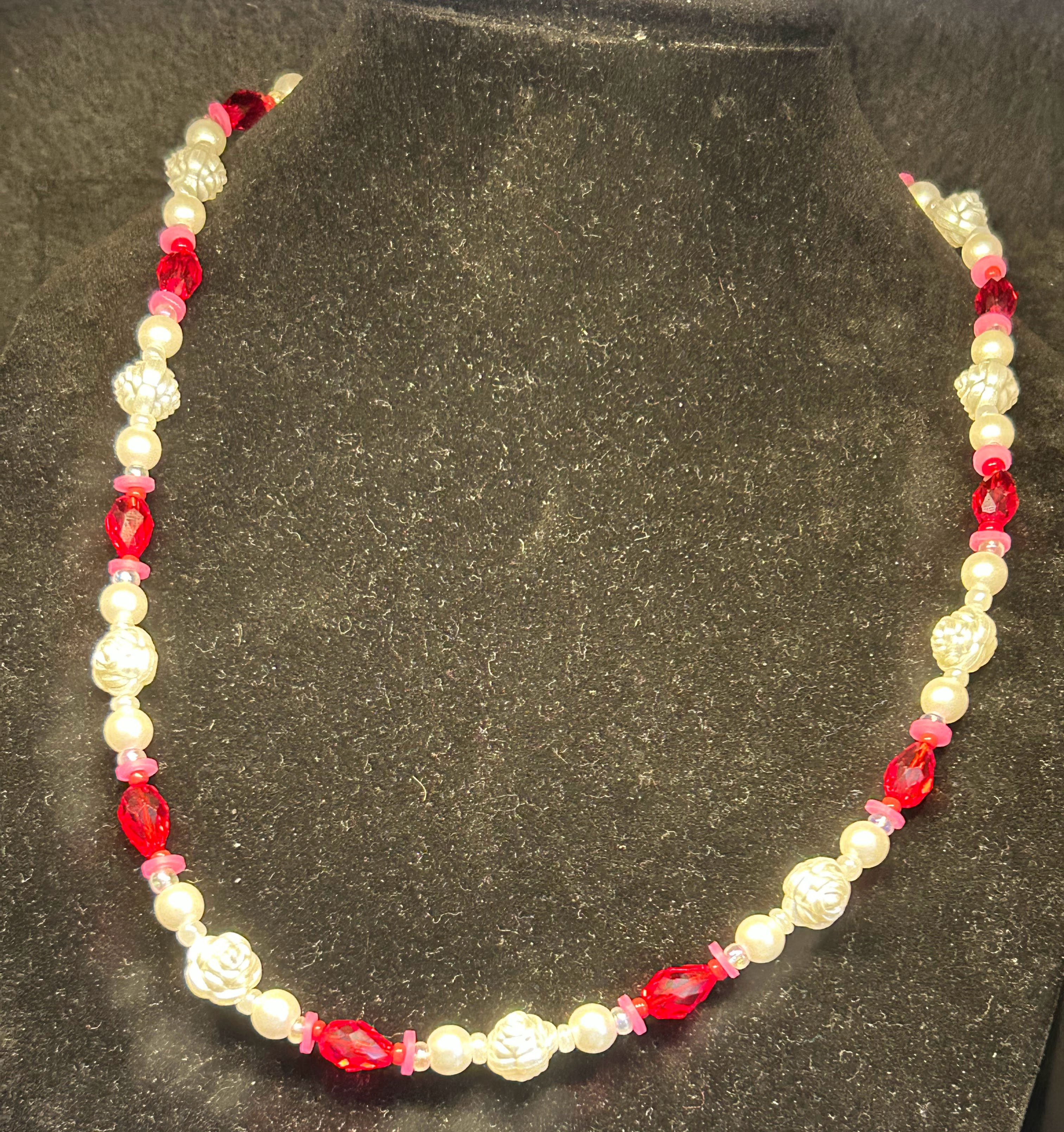 red and white beaded necklace