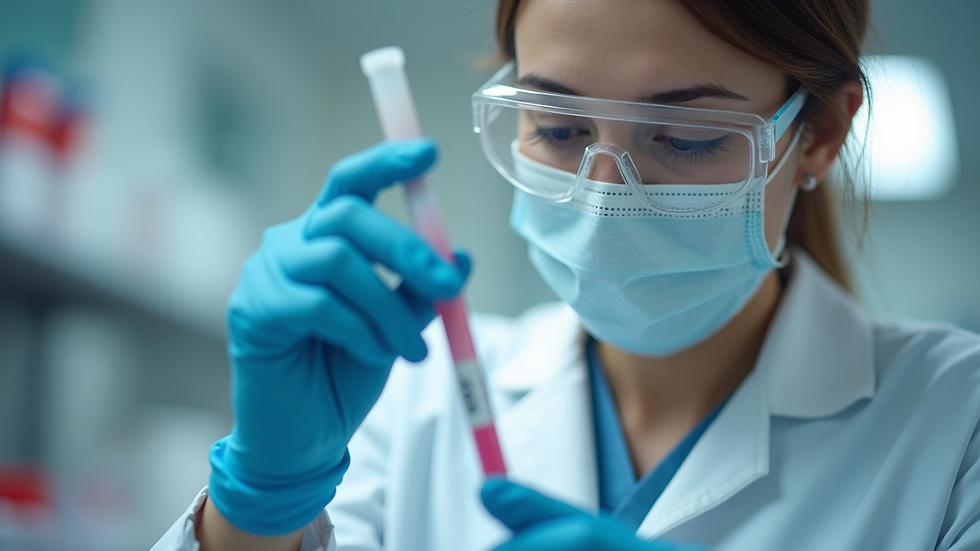 Close-up view of a lab technician preparing gut health test samples