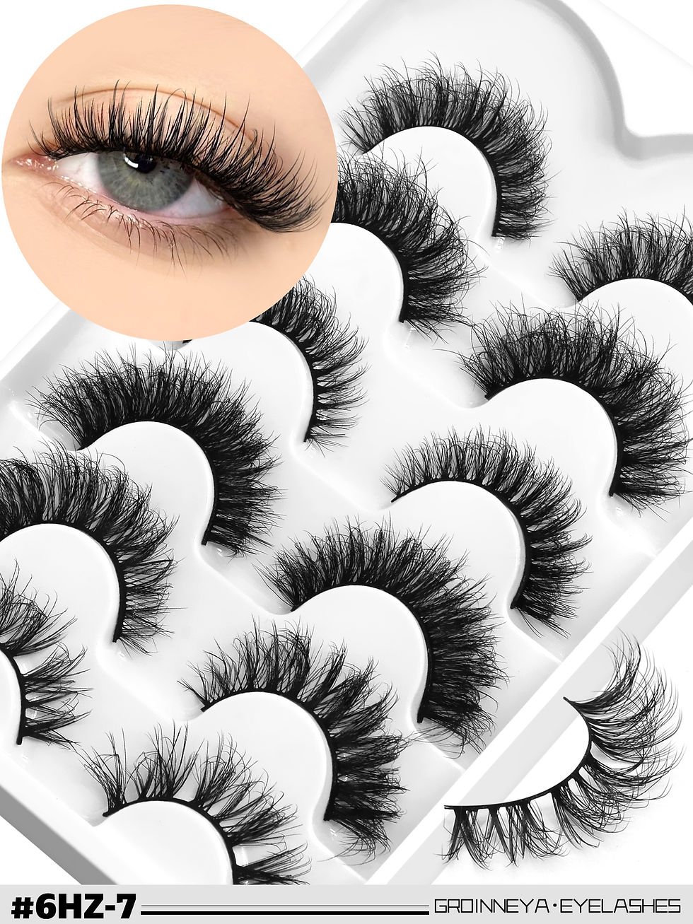 Miniatura: GROINNEYA 3D Faux Mink Cat Eye Lashes – Fluffy Wispy Volume 7 Pairs ✨