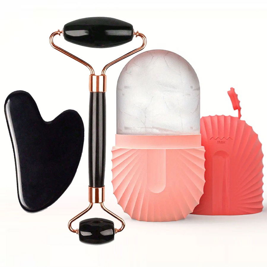 Miniatura: Silicone Ice Face Roller & Obsidian Gua Sha Set – Skincare Tool