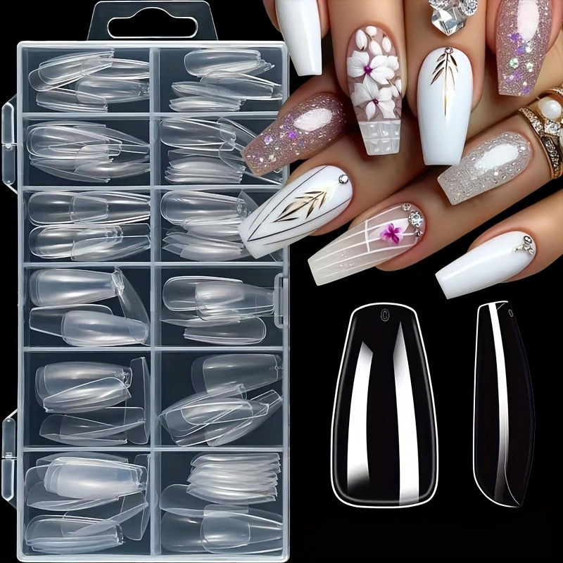 Miniatura: 120 Pcs Transparent Full-Cover Nail Tips – 12 Sizes Acrylic Extension Box 💅✨