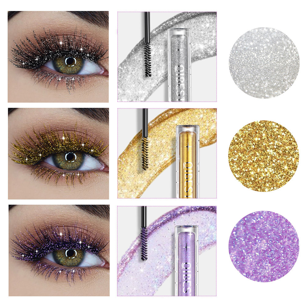 QIBEST 3-Colour Diamond Glitter Mascara – 3D Shimmer & Volume Lash Top-Coat ✨