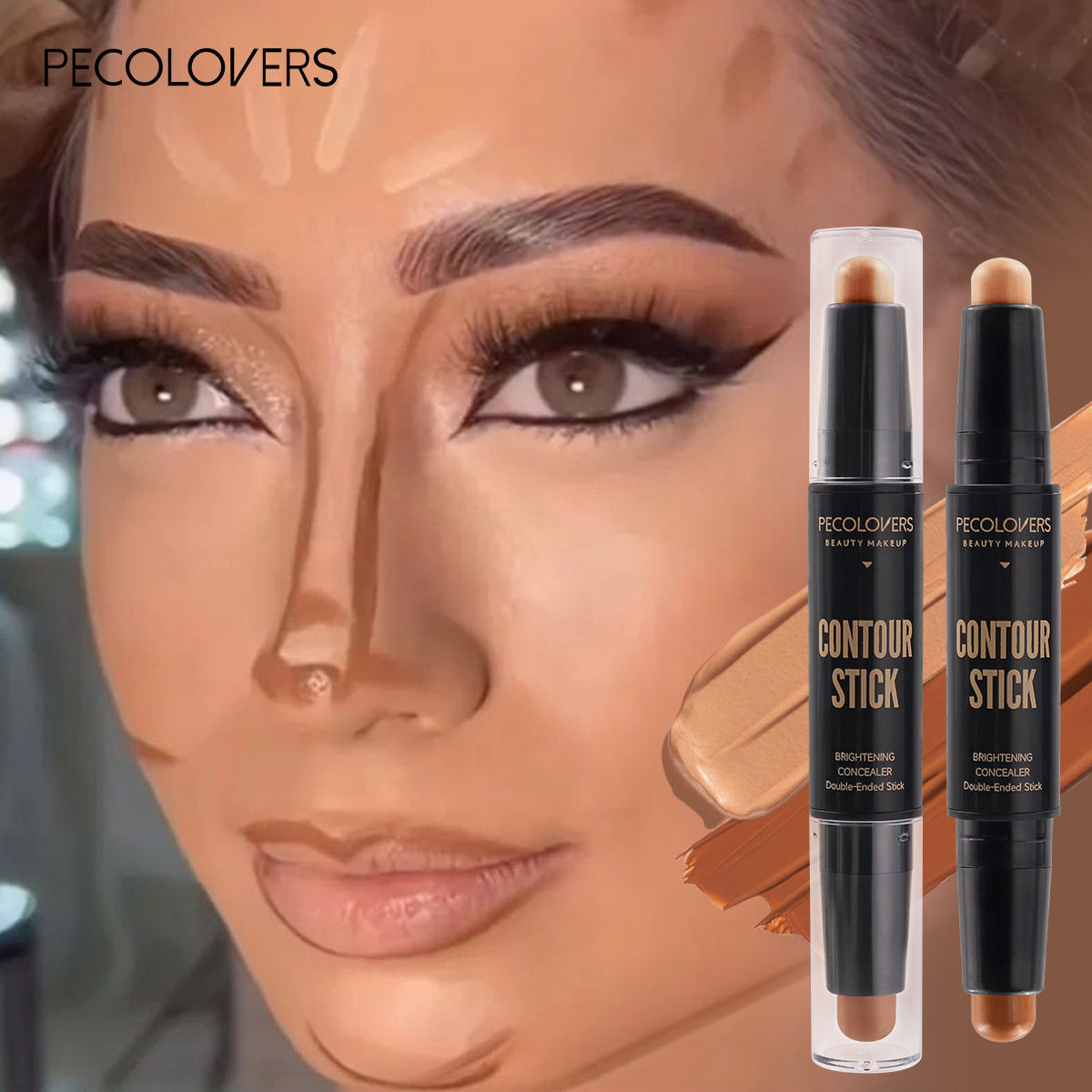 PECOLOVERS 2-in-1 Double-Ended Contour & Highlight Stick