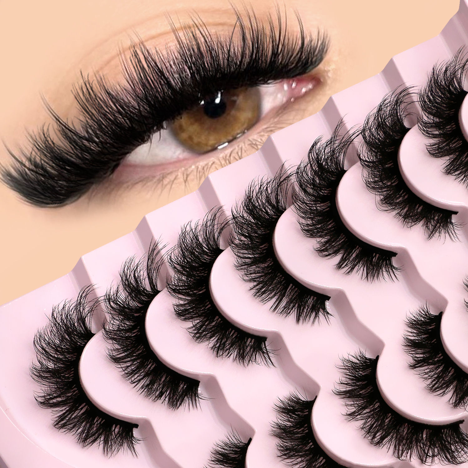 GROINNEYA 3D Faux Mink Cat Eye Lashes – Fluffy Wispy Volume 7 Pairs ✨