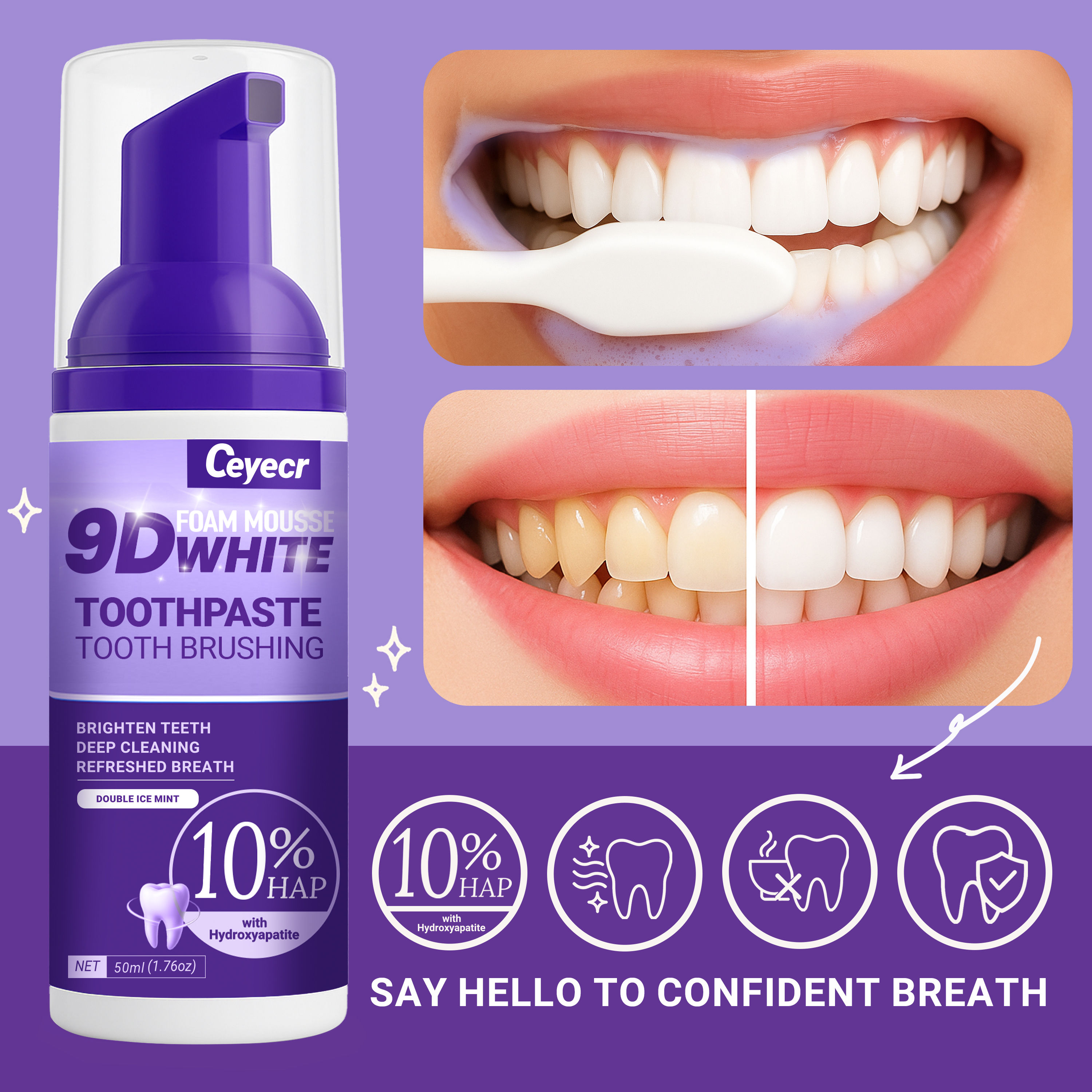 9D White Mousse Toothpaste – Teeth Whitening & Deep Cleaning Foam (50ml)