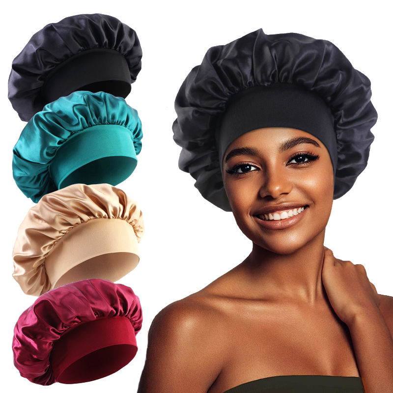 Satin Wide-Brim Silky Sleep Bonnet – Anti-Frizz Nightcap for Curls & Braids 🌙
