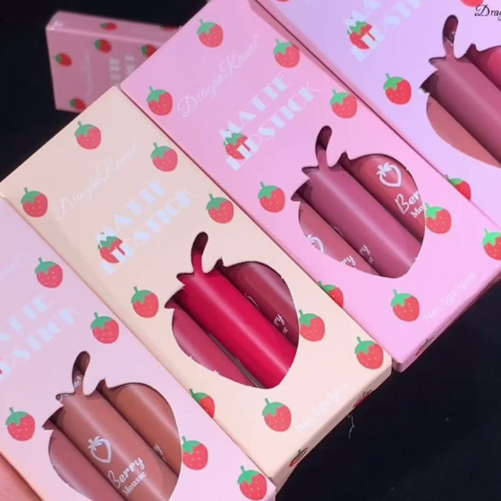 Dragon Ranee 3 Pcs Strawberry Velvet Matte Lip Glaze Set