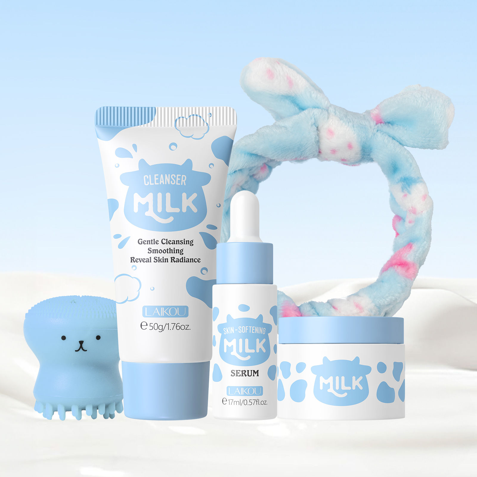 LAIKOU Milk Skincare Set – Gentle Cleanser, Softening Serum & Moisturising Cream