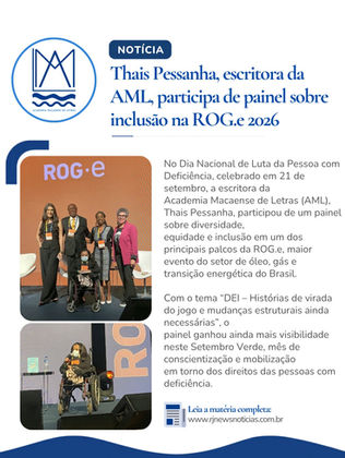 Escritora da AML participa de debate sobre inclusão na ROG.e 2026