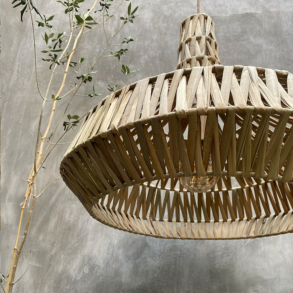Thumbnail: Nola Natural Reed Chuspata Palma Lamp. Mexican Zig Zag Handwoven Pendant