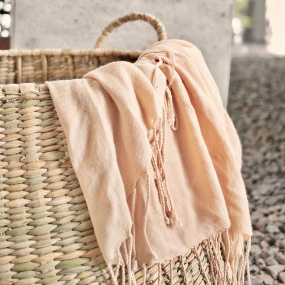 Thumbnail: Pear Shape Mexican Natural Palma Reed Chuspata Handwoven Basket with Handles