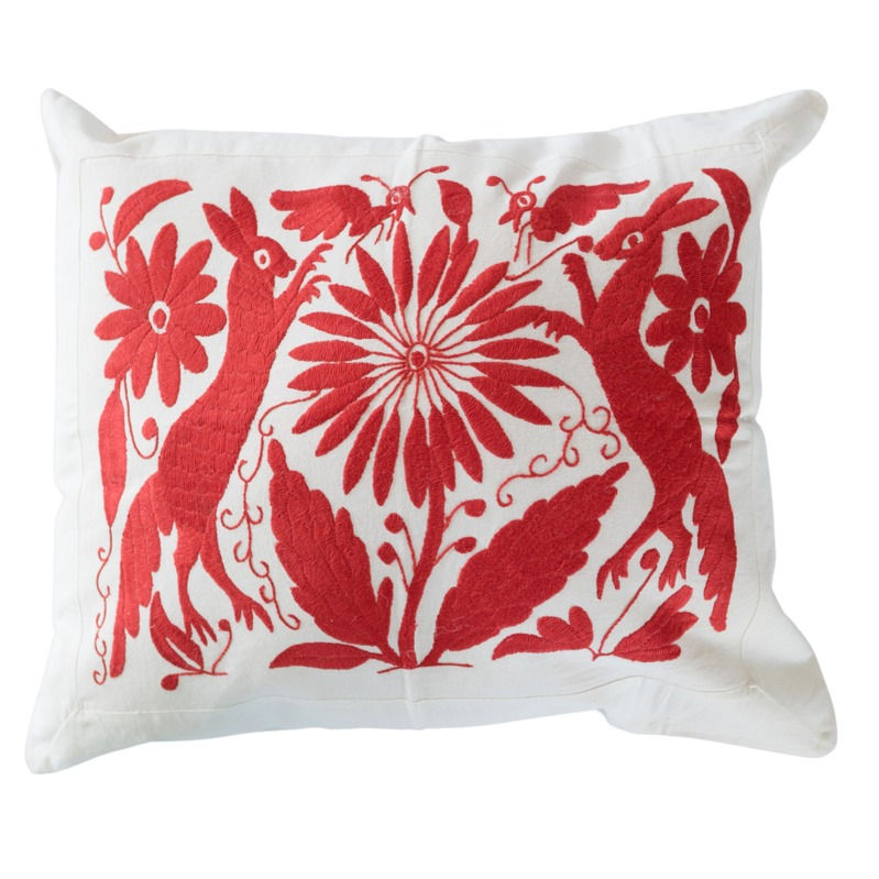 Thumbnail: Noria Mexican Otomi Tenango Embroidered Cotton Decorative Pillow Cover Set of 2