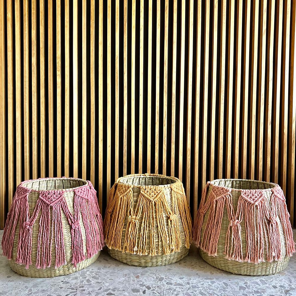 Thumbnail: Pear Hati Mexican Chuspata Reed Handwoven Basket with Macrame