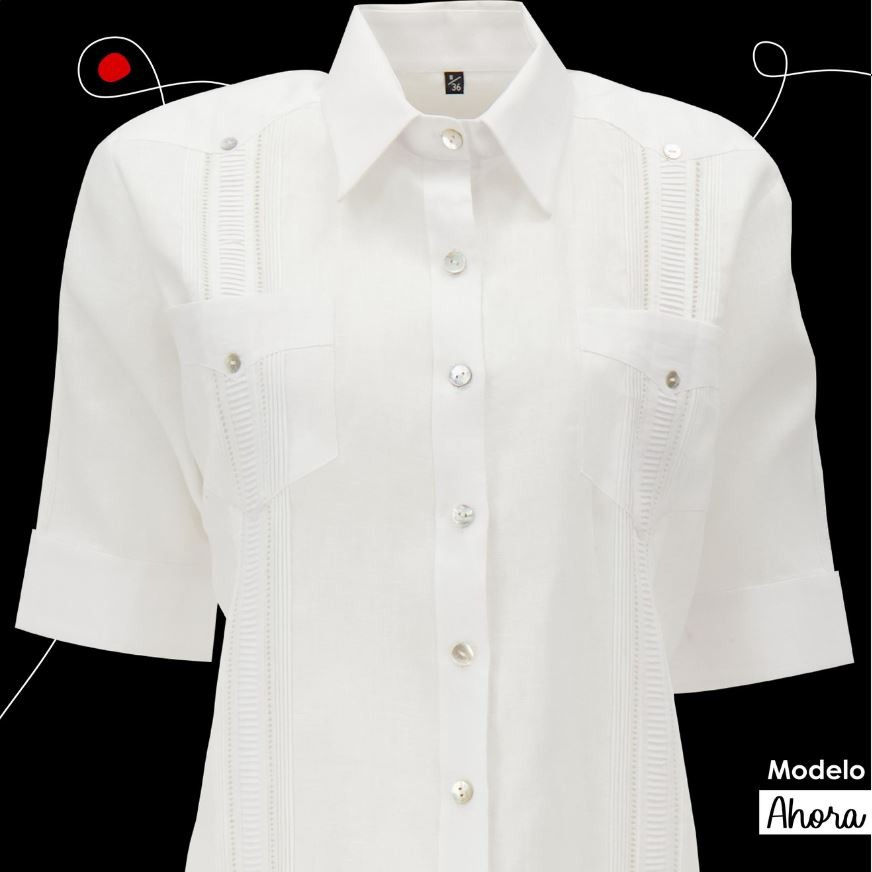 Thumbnail: Ahora Womens Authentic Guayabera All White Button Down Linen Dress with Pockets