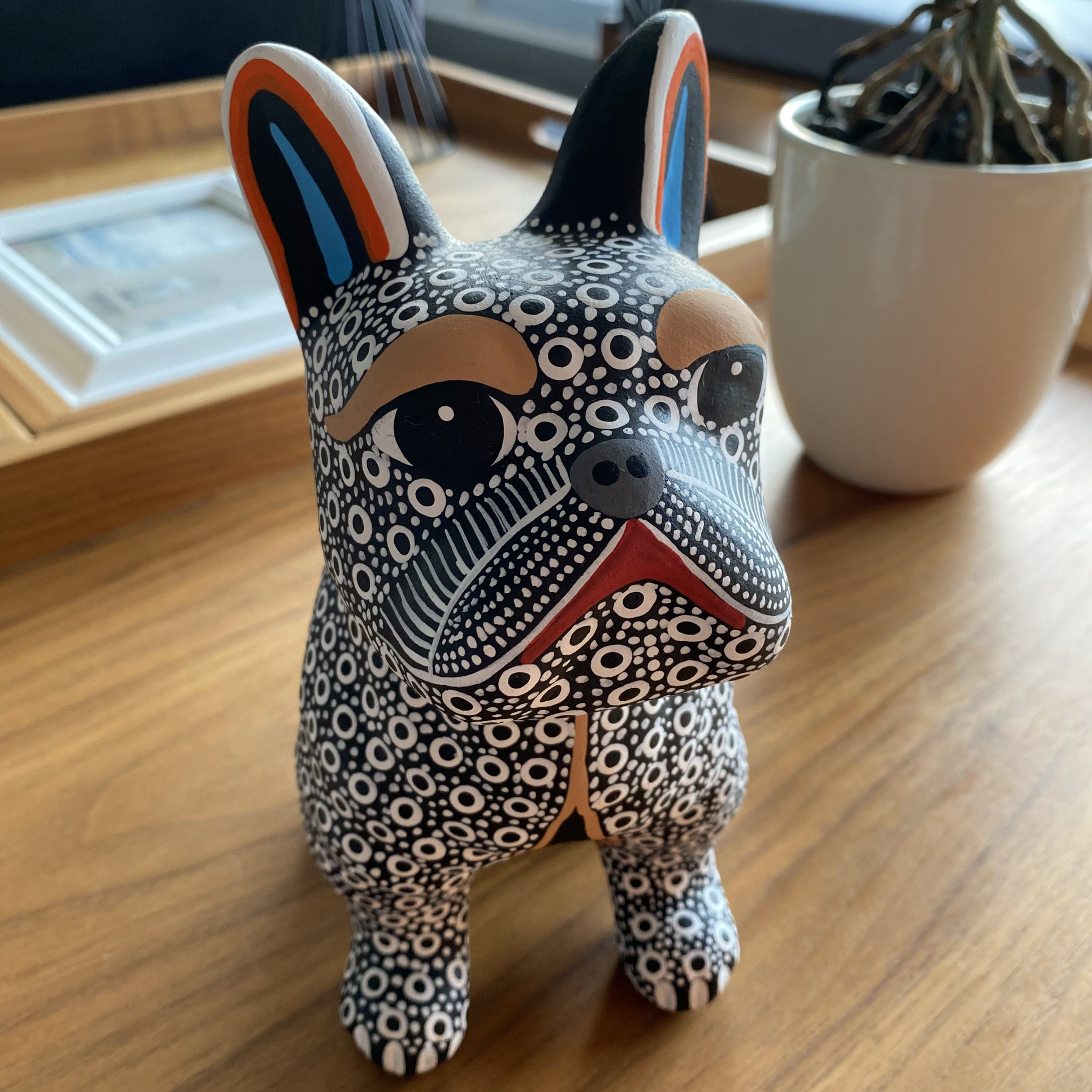 Hand-Painted Mexican Huichol French Bulldog