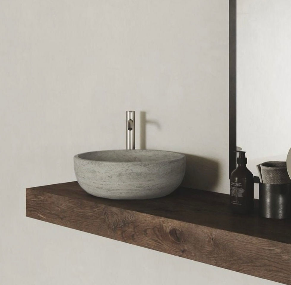 Thumbnail: Duna Beige Round Natural Travertino Marble Stone Vessel Sink