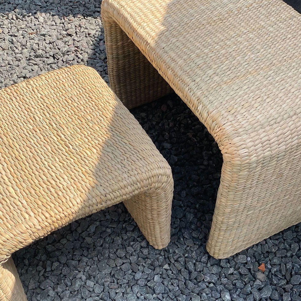 Miniatura: Otoch Mexican Taburete Handwoven Natural Reed Coffee Accent Side End Table