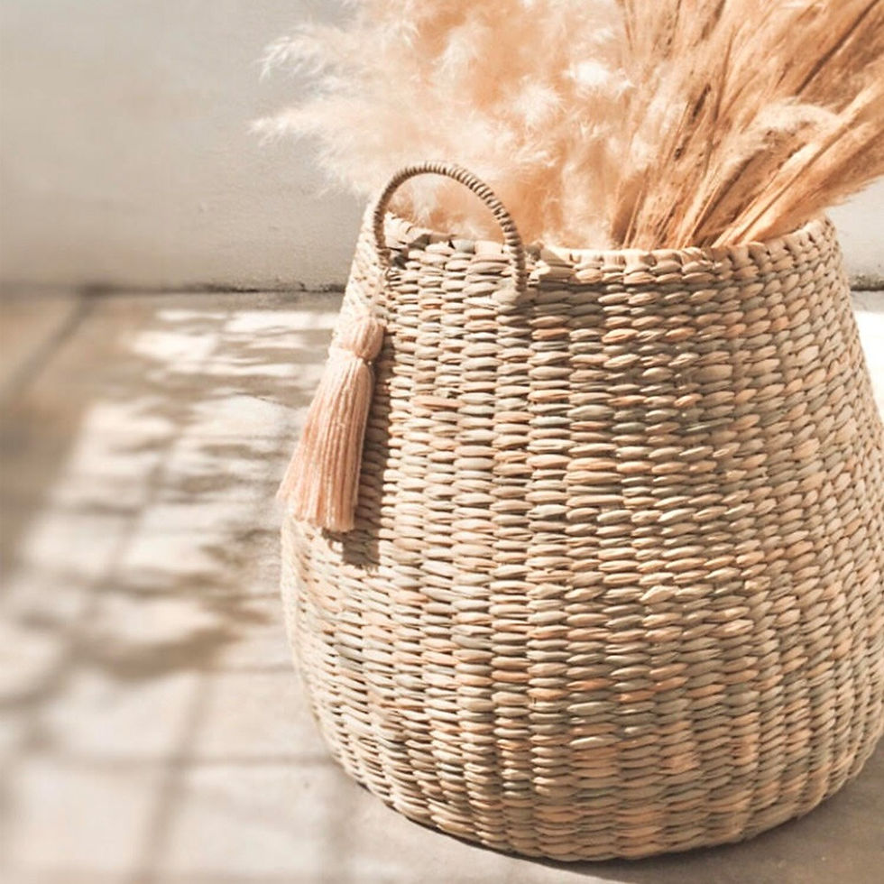 Thumbnail: Pear Shape Mexican Natural Palma Reed Chuspata Handwoven Basket with Handles