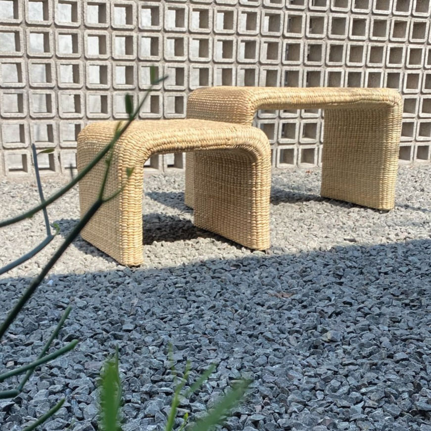 Miniatura: Otoch Mexican Taburete Handwoven Natural Reed Coffee Accent Side End Table