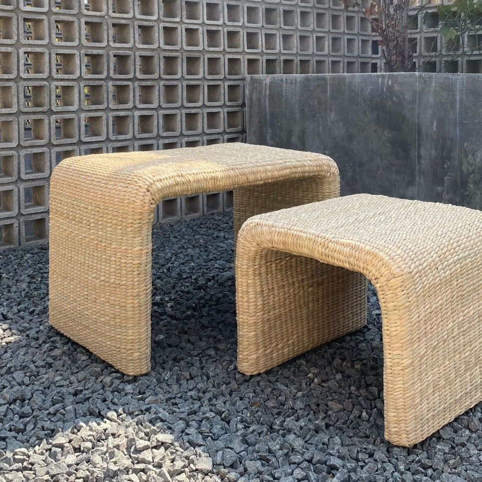 Miniatura: Otoch Mexican Taburete Handwoven Natural Reed Coffee Accent Side End Table