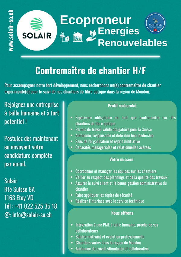 contremaitre de chantier solair