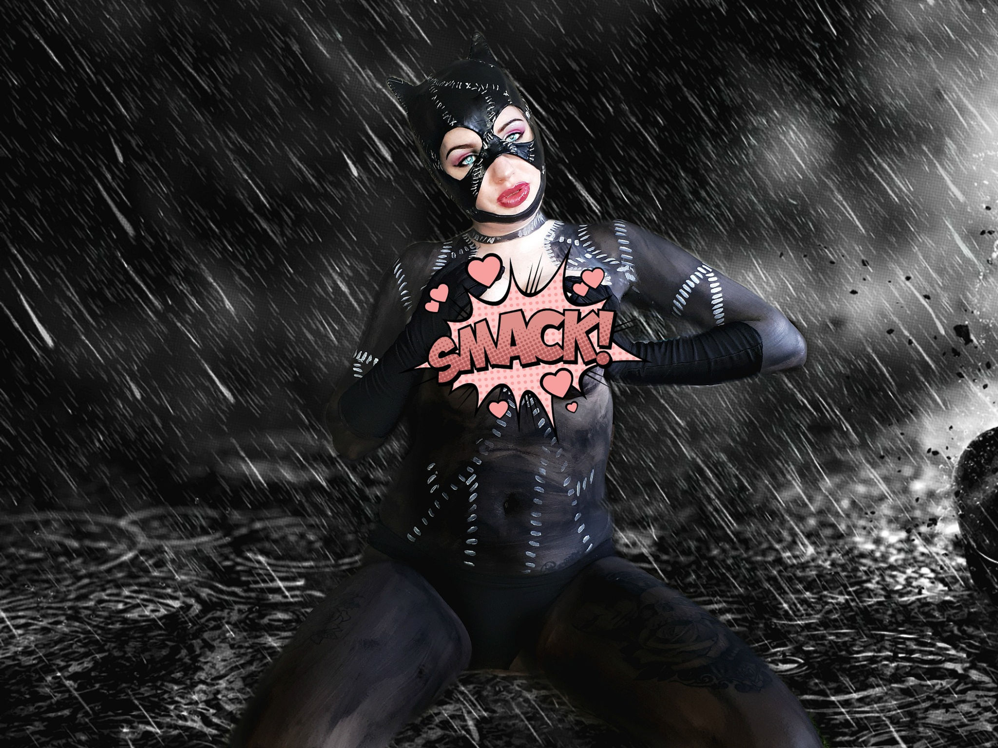 Nipples catwoman body paint signed print4