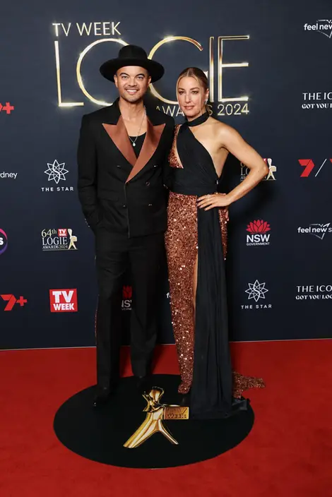 Jules Sebastian and Guy Sebastian walking red carpet at Logies 