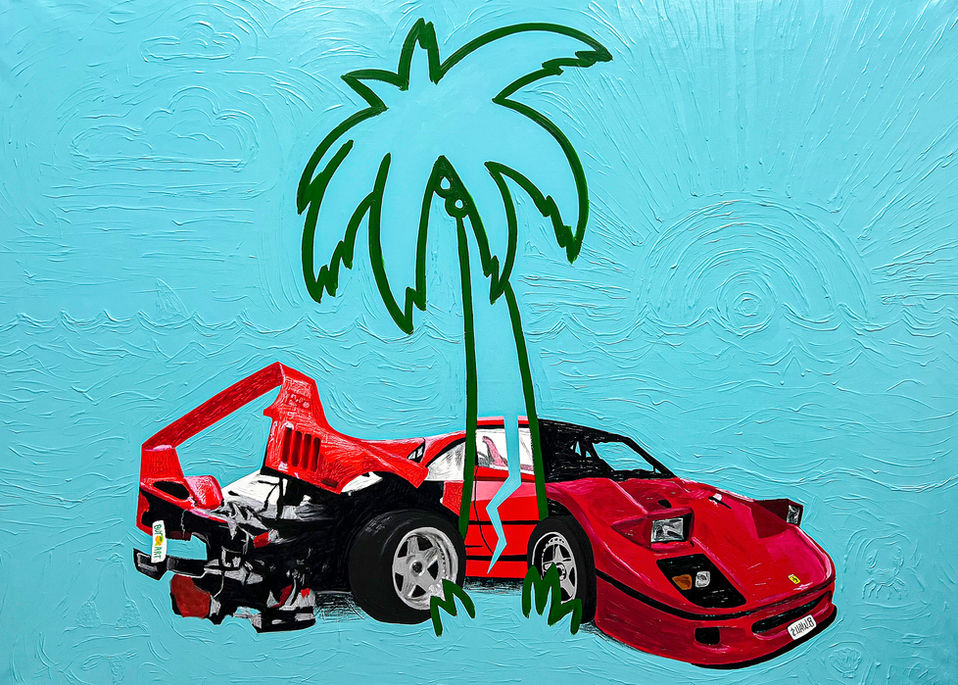 Ferrari F40 Art, Crash, Palm Tree, Miami