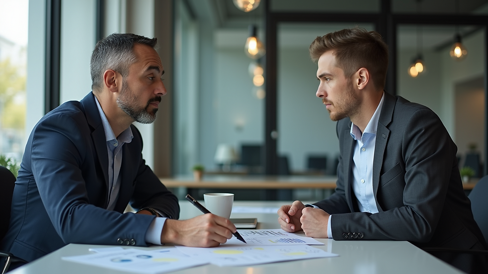 Eye-level view of a business consultant discussing strategies with a client