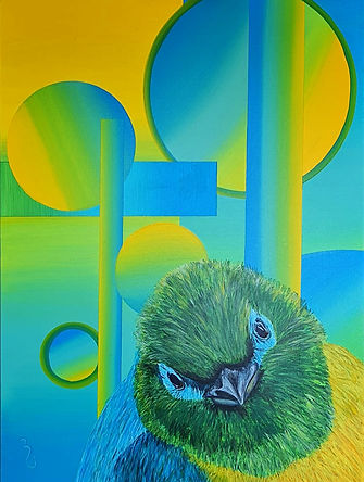 Pintura original de un verdín montañero de la serie Aves de mi Querencia de M.G. Guedez.