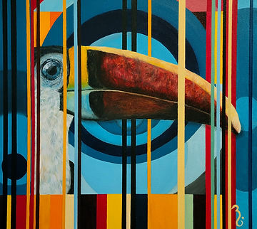 Pintura original de un tucán de la serie Aves de mi Querencia de M.G. Guedez.