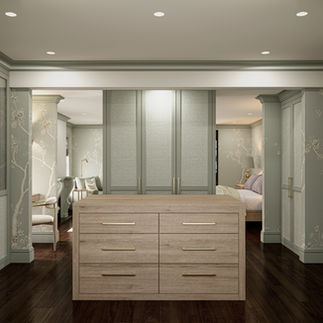 dressing room, light oak drawers, bespoke cabinetry