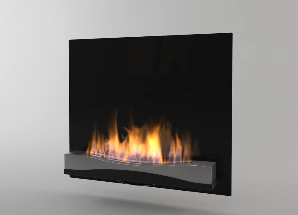 Sustainable BioEthanol ribbon flame fire in a contemporary interior.