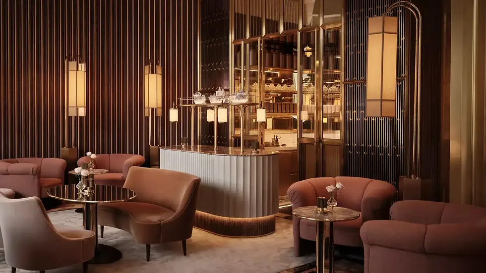 Luxury hotel lounge with elegant seating and sophisticated interior design