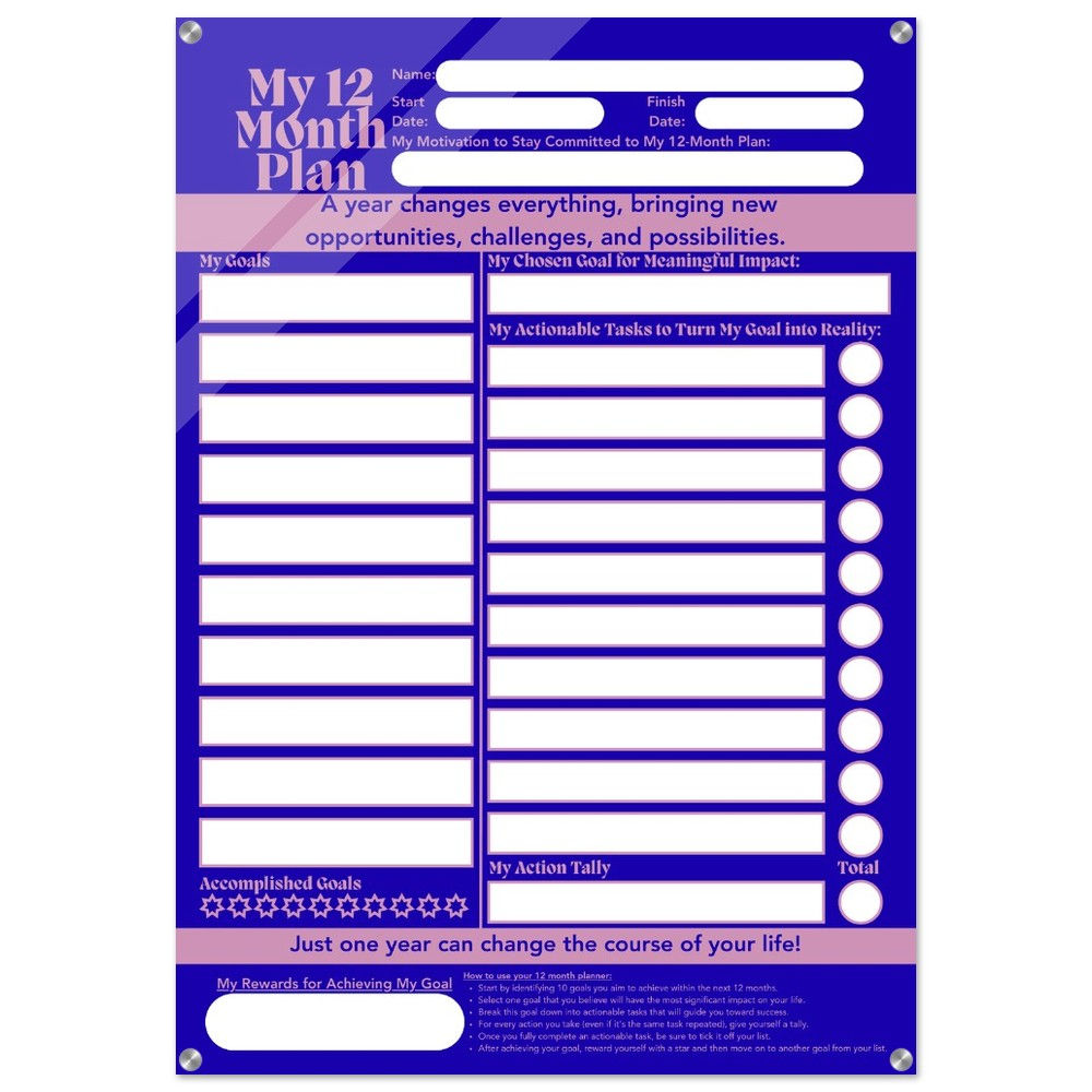 My 12-Month Plan - Reusable Board (Acrylic)