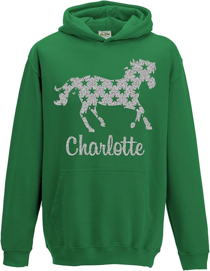 Thumbnail: Personalised Horse Silver Glitter Hoodie Choose Your Name and Colour