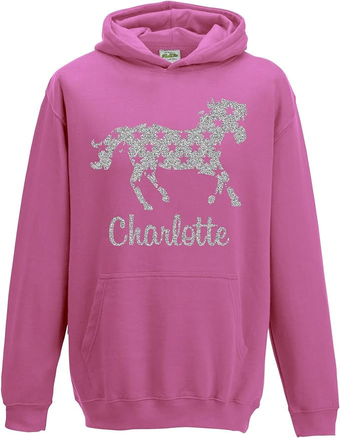Thumbnail: Personalised Horse Silver Glitter Hoodie Choose Your Name and Colour