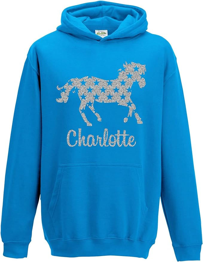Thumbnail: Personalised Horse Silver Glitter Hoodie Choose Your Name and Colour