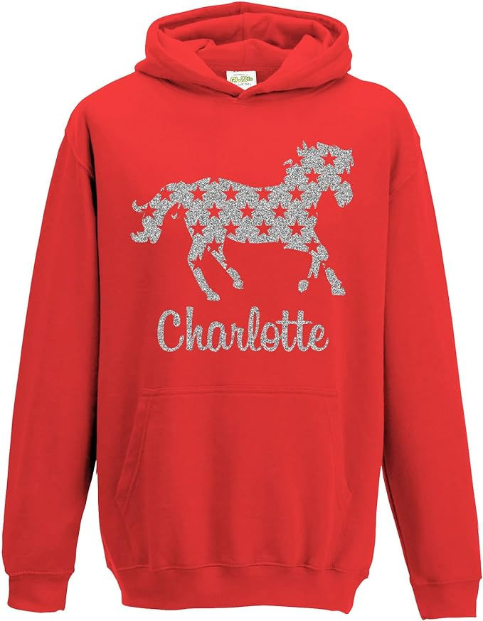 Thumbnail: Personalised Horse Silver Glitter Hoodie Choose Your Name and Colour