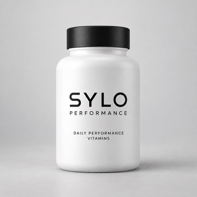Daily Performance Vitamins — SYLO concept visual (illustrative placeholder, not final supplied-product photography)