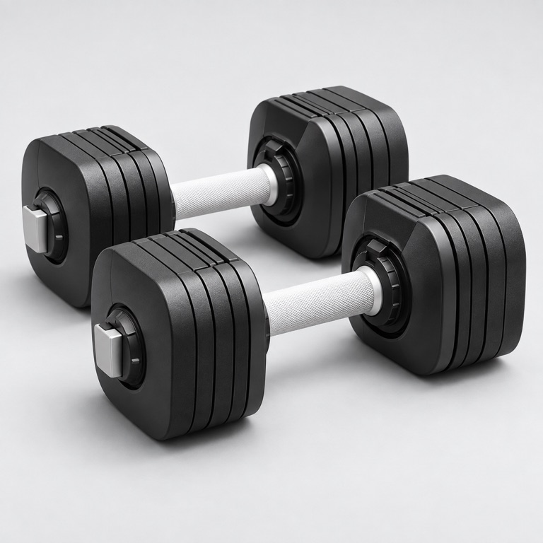 Adjustable Dumbbells — SYLO concept visual (illustrative placeholder, not final supplied-product photography)