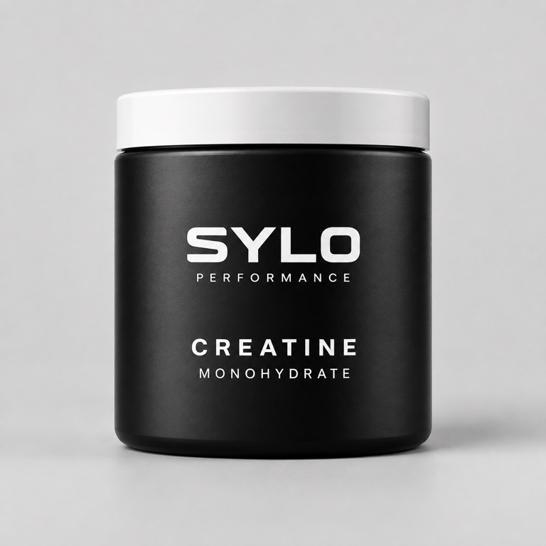 Creatine Monohydrate — SYLO concept visual (illustrative placeholder, not final supplied-product photography)