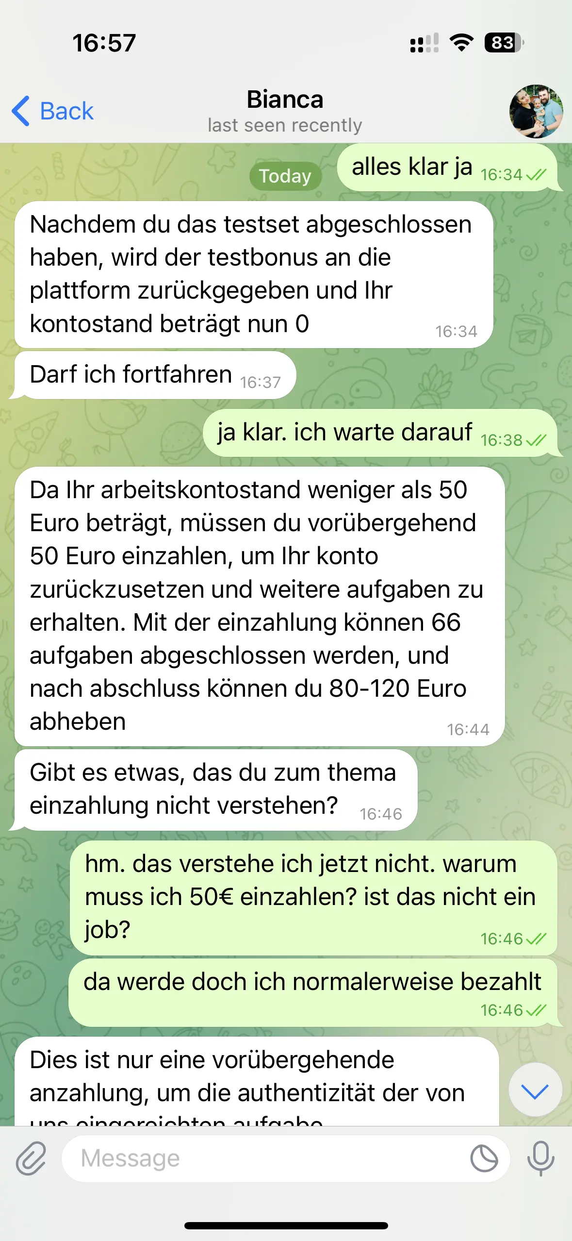 Telegram Job Betrug Bild 2
