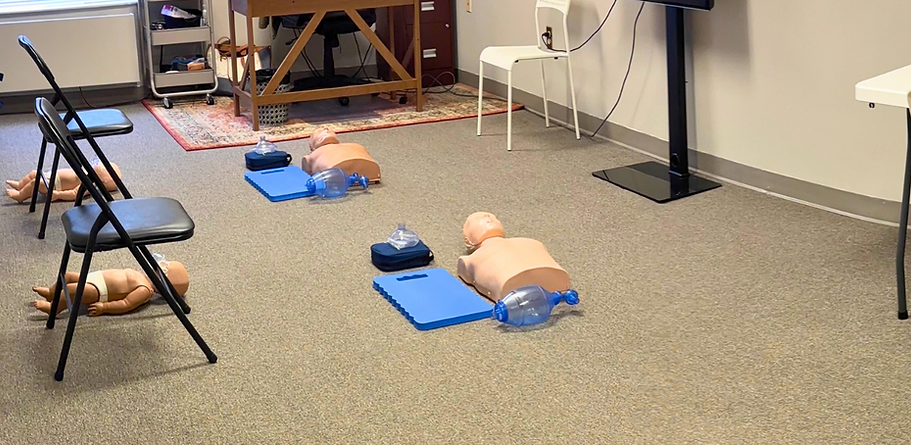 CPR classroom setup for AHA BLS training in Blue Ash, Ohio