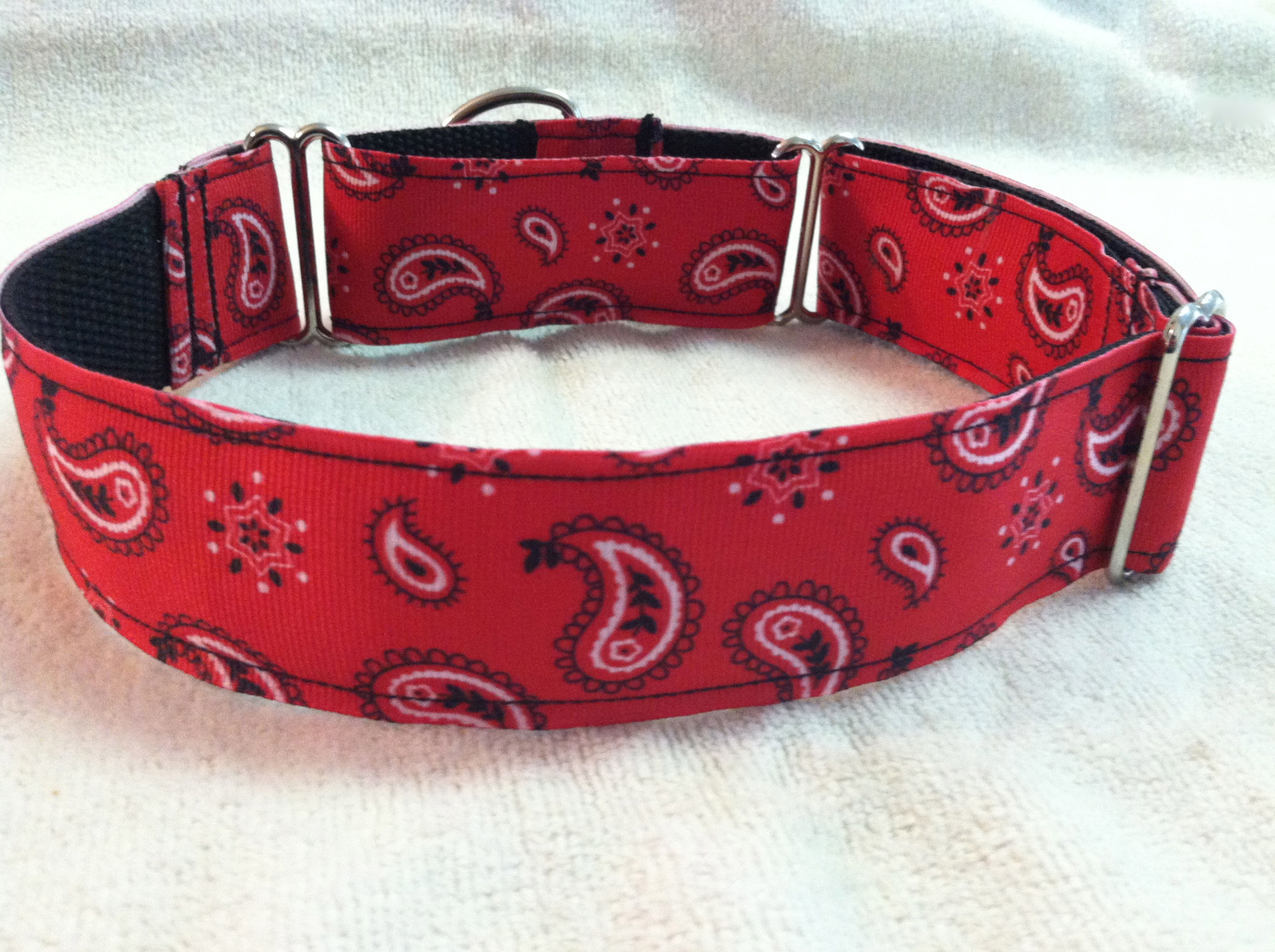 1 1/2" Red Paisley Bandana Print Martingale Dog Collar